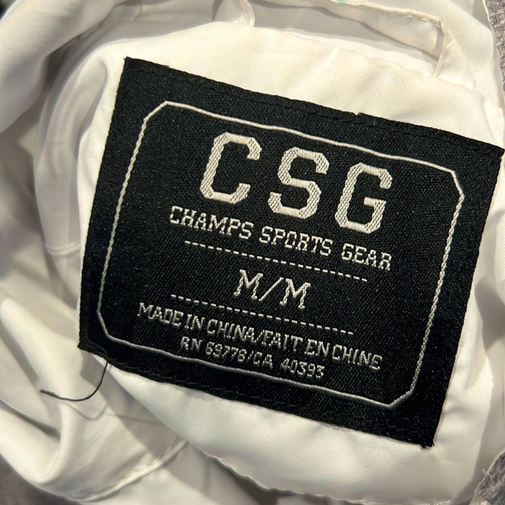 Champs sports gear, grey, white, sweater, windbreaker